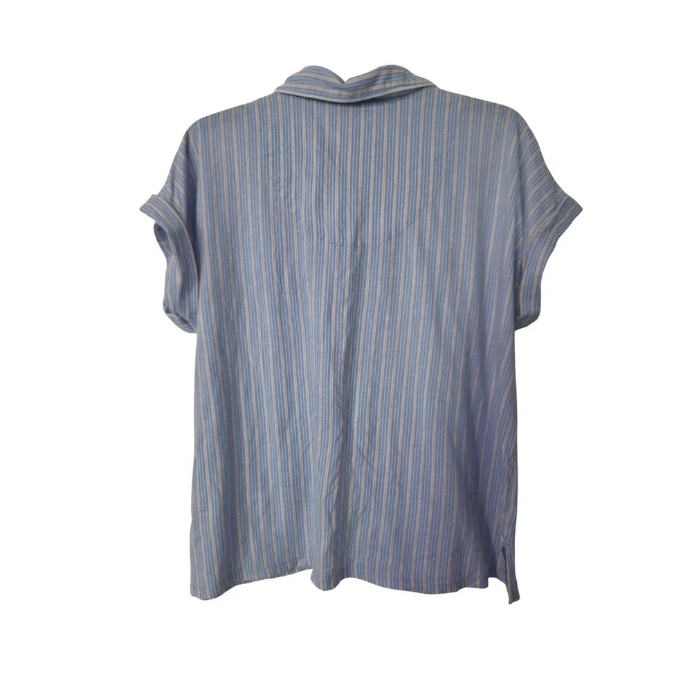 Lauren Ralph Lauren Womens Blue Striped Short Sleeve Pajama Set Size L LRL Logo